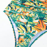 Swim Traje De Bano Completo Con Estampado Tropical, Escote Profundo En V Con Detalle De Torsion En El Frente