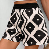 LUNE Shorts de estilo bohemio para mujeres con estampado geometrico y cintura elastica