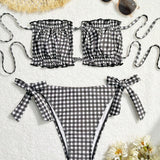 Swim Vcay Conjunto de bikini separado con estampado aleatorio a cuadros y floral para vacaciones