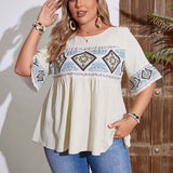 Blusa de a grande con mangas de volantes y estampado para verano