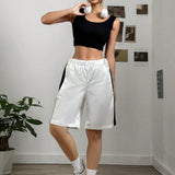 EZwear Pantalones cortos casuales de cintura con cordon sueltos en bloque de color, perfectos para primavera y verano