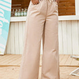 VCAY Pantalones de mezclilla de pierna ancha de unicolor para mujer, ideales para vacaciones en la playa