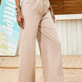 VCAY Pantalones de mezclilla de pierna ancha de unicolor para mujer, ideales para vacaciones en la playa