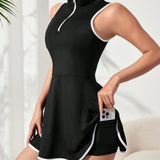 Sport Lifespree Vestido deportivo casual sin mangas con media tapeta y cierre de cremallera para mujeres