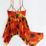 Swim Lushore Verano Playa Mujeres Hanky Hem Top tropical impreso al azar tankini y pantalones cortos de bano