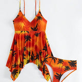 Swim Lushore Verano Playa Mujeres Hanky Hem Top tropical impreso al azar tankini y pantalones cortos de bano