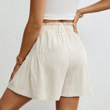 VCAY Pantalones cortos simples de unicolor para mujer con bordes de hongos y cordon decorativo