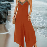 VCAY Vacation Women Summer Spaghetti Strap Sleeveless Asymmetrical Hem Jumpsuit