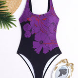 Swim Lushore Mujeres del verano playa floral impreso ocio traje de bano de una sola pieza sin espalda para vacaciones