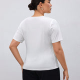 BIZwear Plus Size Women's Summer Solid Color Overlap V-Neck Short Sleeve Casual Pleated T-Shirt