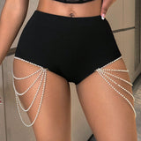 SXY Pantalones cortos ajustados de moda de verano decorados con cadena de cuentas, adecuados para fiestas