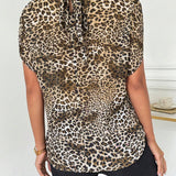 Camisa diaria simple para mujer con estampado de leopardo e impresion irregular