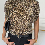 Camisa diaria simple para mujer con estampado de leopardo e impresion irregular