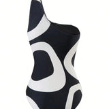 Traje de bano de una pieza con diseno de bloque de color vintage para mujeres con cintura adelgazante, conjunto de 2 piezas