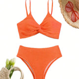 Swim Vcay Conjunto de bikini para mujer con frente retorcido texturado y soporte inalambrico para la playa de verano