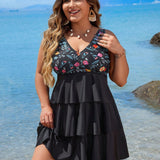 Swim Lushore Conjunto de traje de bano Tankini de talla grande con estampado floral y parches para playa