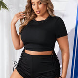 Swim Curve Conjunto de tankini solido moda playa verano para mujeres de talla grande con cordon lateral