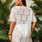 Swim Vcay Encubrimiento semi-transparente para mujeres de talla grande de unicolor para playa de verano con tela especial