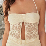 Forever 21 Conjunto romantico melocoton encaje transparente con lazo detalle y cuello halter atado