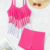 Swim Lushore Conjunto de tankini de playa para mujeres sin alambres y con bloque de color para el verano