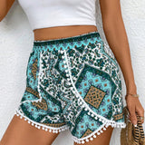 Frenchy Pantalones cortos de estilo playero con dobladillo irregular decorado con borlas