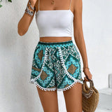 Frenchy Pantalones cortos de estilo playero con dobladillo irregular decorado con borlas