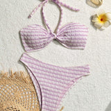 Swim Vcay Traje de bano de vacaciones para mujer con cuello halter, conjunto de bikini con sujetador y partes inferiores separadas