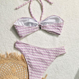 Swim Vcay Traje de bano de vacaciones para mujer con cuello halter, conjunto de bikini con sujetador y partes inferiores separadas