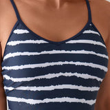 Swim Lushore Conjunto de tankini de rayas para mujer con tirantes espagueti minimalista y pantalones cortos para la playa de verano, ideal para vacaciones