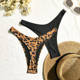 Swim Bikini de dos piezas para mujeres con estampado de leopardo y unicolor con Bottom de triangulo impresa al azar, ideal para vacaciones
