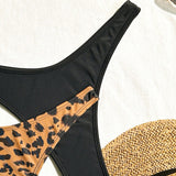 Swim Bikini de dos piezas para mujeres con estampado de leopardo y unicolor con Bottom de triangulo impresa al azar, ideal para vacaciones