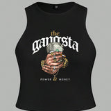 Parte superior tipo crop informal con estampado de dinero, a grande, apta para el verano. "The Gangsta POWER & MONEY The Gangsta"