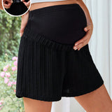 Pantalones cortos holgados informales para mujeres embarazadas jovenes, color solido con cintura elastica de apoyo