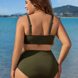 Swim Vcay Conjunto de dos piezas de traje de bano para la playa con sosten fruncido y bikini de talla grande de unicolor