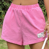 EZwear Shorts de lino rosa sueltos casuales de verano
