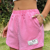 EZwear Shorts de lino rosa sueltos casuales de verano
