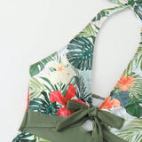 Swim Vcay Conjunto de traje de bano tipo tankini con estampado tropical, top halter y banador cuadrado para playa en verano