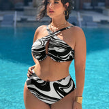 Swim Vcay Conjunto de banador de talla grande con estampado aleatorio sexy para piscina