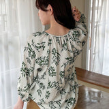 FRIFUL Camisa de mujer elegante de manga corta con estampado verde