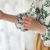 FRIFUL Camisa de mujer elegante de manga corta con estampado verde