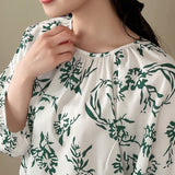 FRIFUL Camisa de mujer elegante de manga corta con estampado verde