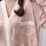 Conjunto de ropa de dormir estilo coreano primavera otono para mujeres, conjunto de ropa de hogar rosa y azul con botones en la parte delantera