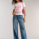 Forever 21 Jeans casuales vintage de pierna ancha desgastados con agujeros