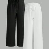 Pantalones casuales de maternidad de unicolor con cintura ajustable, simples y versatiles