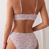Swim Conjunto de bikini inalambrico con estampado floral para mujer para vacaciones en la playa en verano