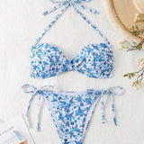 Swim Vcay Conjunto de traje de bano bikini para mujer con flores pequenas ideal para vacaciones