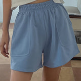 DAZY Pantalones cortos casuales de verano unicolor con cintura elastica y bolsillos para deportes y ocio