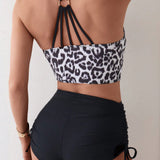 Swim Mujeres Tankini con estampado de leopardo al azar, de moda para la playa de verano