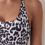 Swim Mujeres Tankini con estampado de leopardo al azar, de moda para la playa de verano