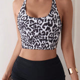 Swim Mujeres Tankini con estampado de leopardo al azar, de moda para la playa de verano